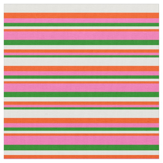 Green, Hot Pink, Red & Mint Cream Stripes Fabric (Close Up)