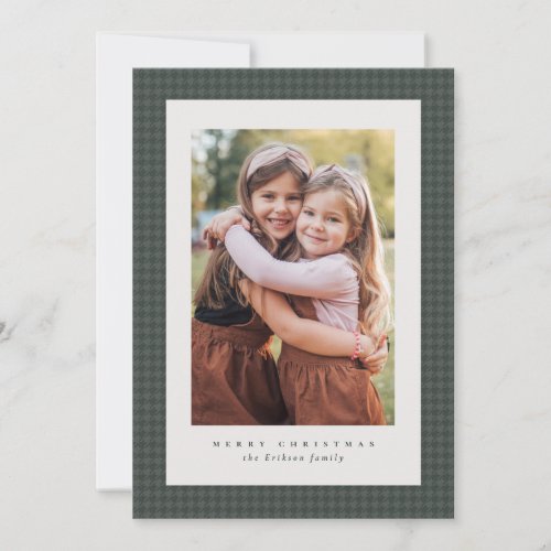 Green houndstooth frame classic Christmas photo Holiday Card