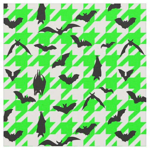 green houndstooth halloween black bats fabric