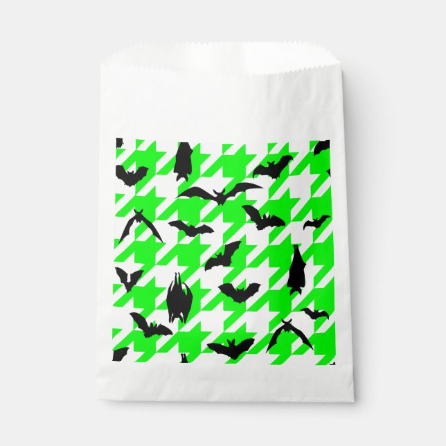 green houndstooth halloween black bats favor bag (Front)