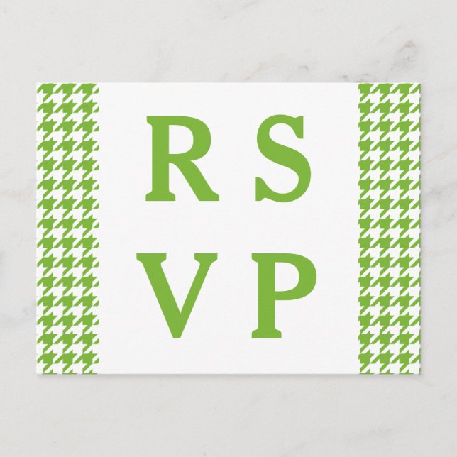 Green Houndstooth Wedding RSVP Postcard (Front)