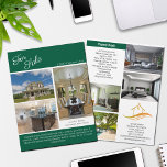 Green House For Sale Real Estate Listing 2 Sided Flyer<br><div class="desc">Showcase your listing on this chic two sided real estate flyer with a green accent. Send out these classy flyers to potential homebuying clients in your realty area. Customize with your real estate company name and contact details on the back. Draw new customers in by showing these Just Listed home...</div>