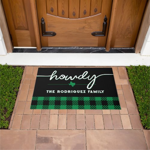Green Howdy Buffalo Plaid Doormat