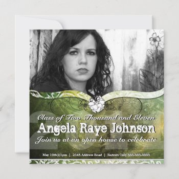 Green Hues Urban  Grunge Graduation Invite by oddlotpaperie at Zazzle