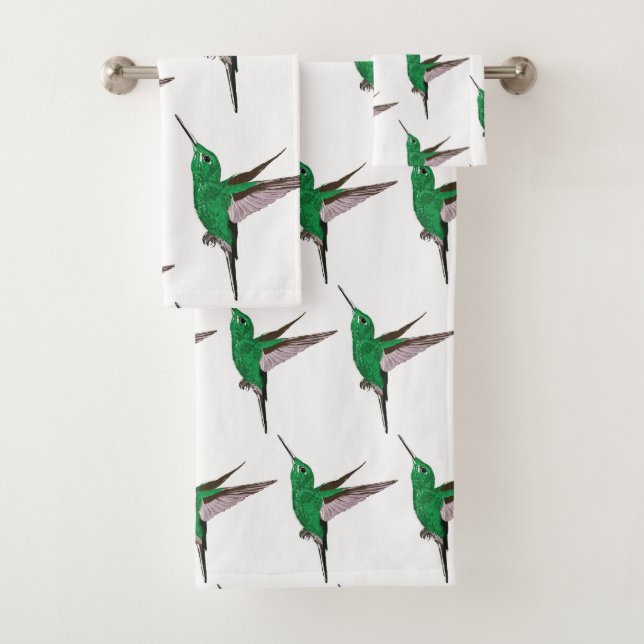 Green Hummingbird Bath Towel Set (Insitu)