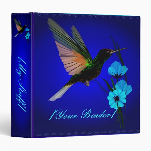 Green Hummingbird_Blue Flowers binder_15_frontv4 3 Ring Binder