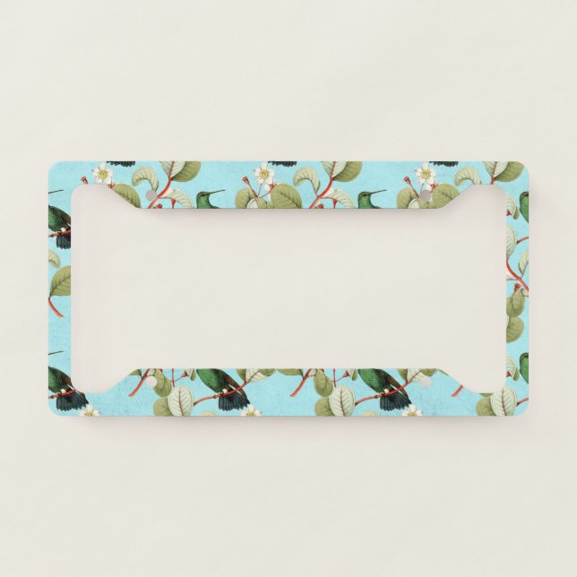 Green Hummingbird Branches Spring Vibes Colibri License Plate Frame (Front)