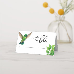 Green Hummingbird Leafy Botanical Border Wedding Place Card