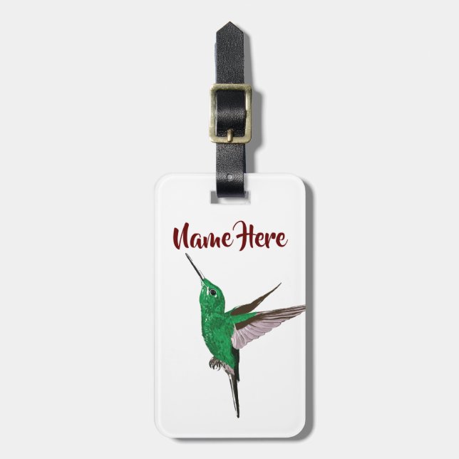 Green Hummingbird Luggage Tag (Front Vertical)