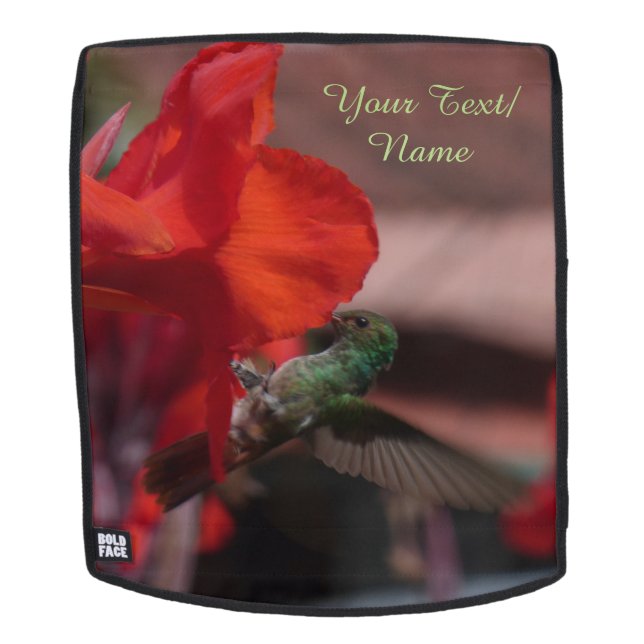 Green Hummingbird on Flower Cust. Backpack Face (Removable Face)