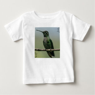 Green Hummingbird Perched Nature Print Baby White T-Shirt