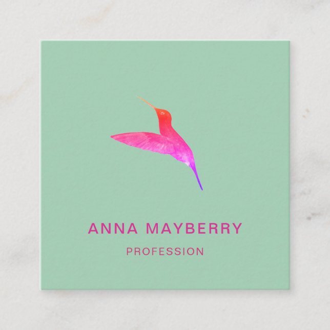 Green Hummingbird Square Business Card (Front)