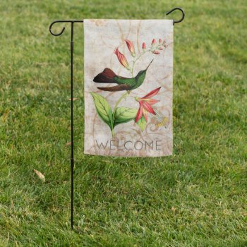 Green Hummingbird Welcome Garden Flag by hummingbirder at Zazzle