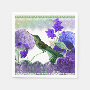 Green Hummingbird with flowers, lace, pearls Napkins