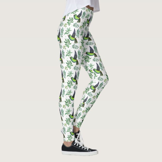 Green Hummingbird Women's Leggings - Stylish Comfy (Right)