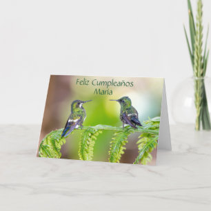 Green Hummingbirds Feliz Cumpleaños Name Card