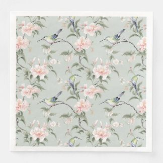 Green Hummingbirds With Pink Florals Paper Dinner Napkins