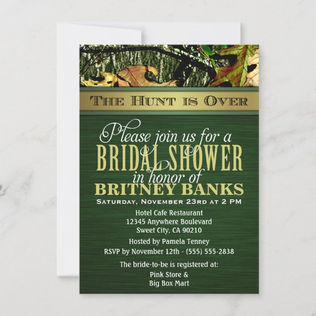 Green Hunting Camo Bridal Shower Invitations (Front)