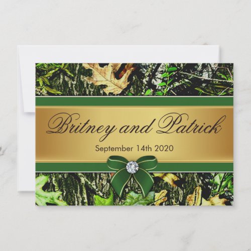 Green Hunting Themed Camo Wedding Invitations