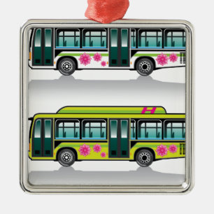 Green Hybrid Bus vector Metal Ornament