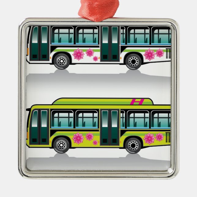 Green Hybrid Bus vector Metal Ornament (Front)