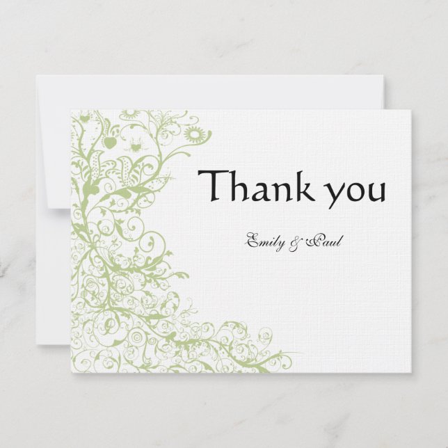 Green Hydrangea Birds & Swirls Wedding Thank You Card (Front)