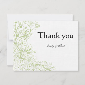Green Hydrangea Birds & Swirls Wedding Thank You Card