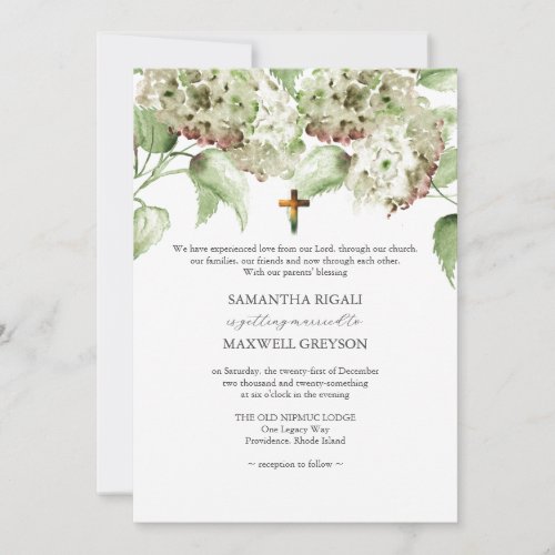Green Hydrangea Christian Wedding Invitations