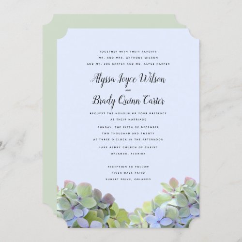Green Hydrangea Custom Wedding Invitations