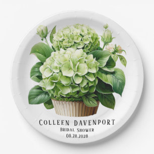 Green Hydrangea Floral Butterfly Bridal Shower Paper Plates
