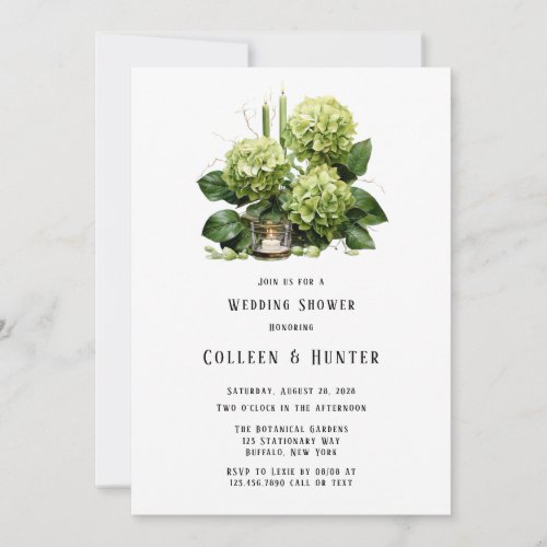 Green Hydrangea Floral Candle Wedding Shower Invitation