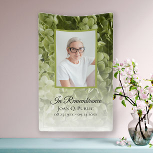 Green Hydrangea Floral Celebration of Life Funeral Banner