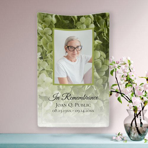 Green Hydrangea Floral Celebration of Life Funeral Banner