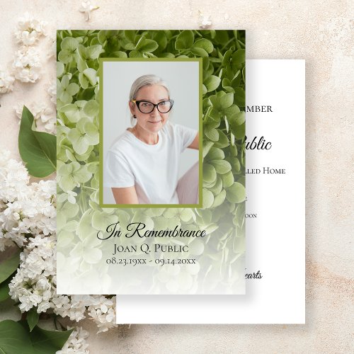 Green Hydrangea Floral Death Anniversary Invitation