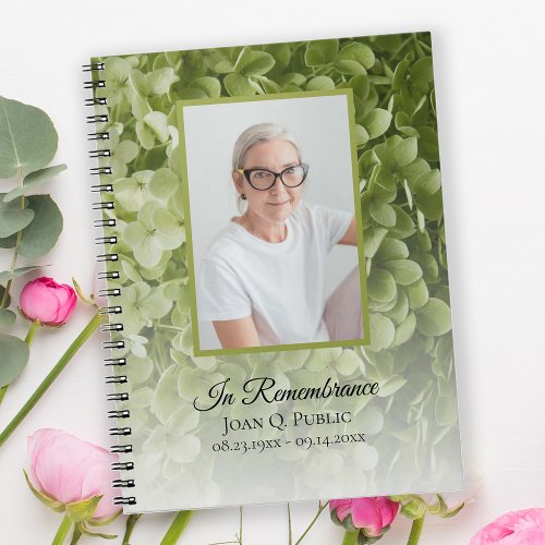Green Hydrangea Floral Funeral Memorial Guest Book