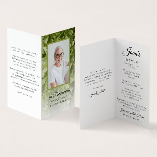 Green Hydrangea Floral Funeral Memorial Prayer Business Card