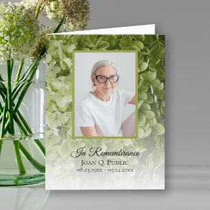 Green Hydrangea Floral Funeral Memorial Sympathy Letterpress Thank You Card