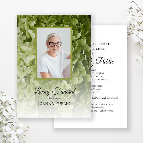 Green Hydrangea Floral Living Funeral Party Invitation