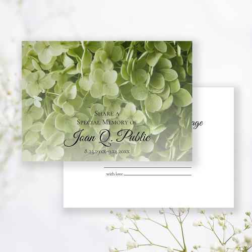 Green Hydrangea Floral Share a Memory Funeral  Note Card