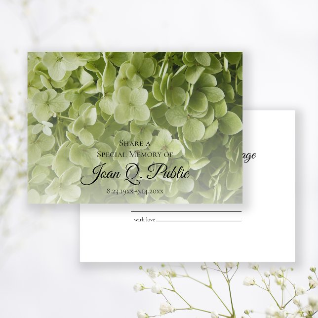 Green Hydrangea Floral Share a Memory Funeral  Note Card (Creator Uploaded)