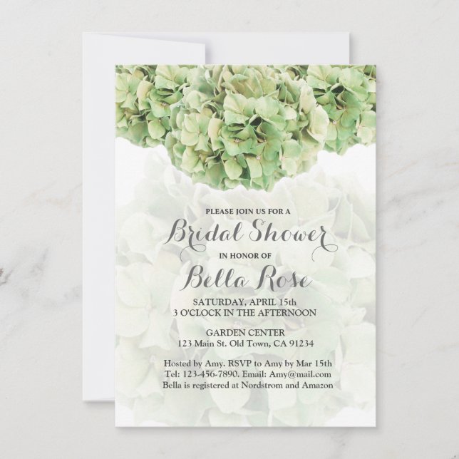 Green Hydrangea Floral Spring Bridal Shower Card (Front)