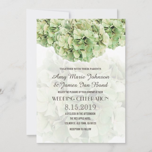Green Hydrangea Floral Spring Garden Wedding Card (Front)