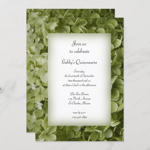 Green Hydrangea Flower Quinceanera Party Invitation
