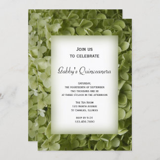 Green Hydrangea Flower Quinceanera Party Invitation