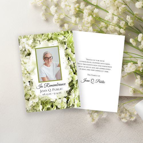 Green Hydrangea Flower Watercolor Funeral Sympathy Thank You Card