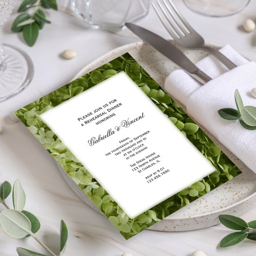 Green Hydrangea Flower Wedding Rehearsal Dinner Invitation