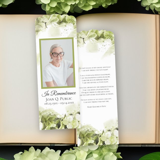 Green Hydrangea Flowers Funeral Prayer Card Bookmarks (Creator Uploaded)