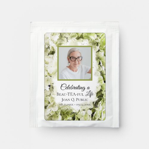Green Hydrangea Flowers Watercolor Funeral Favor Tea Bag Drink Mix