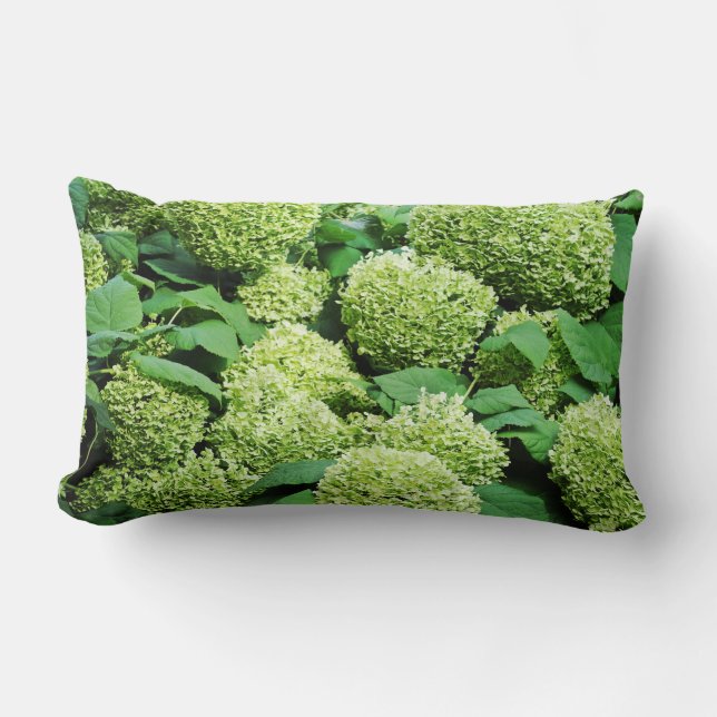 Green hydrangea lumbar pillow (Front)