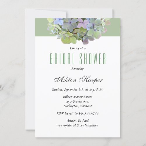 Green Hydrangea Modern Bridal Shower Invitations